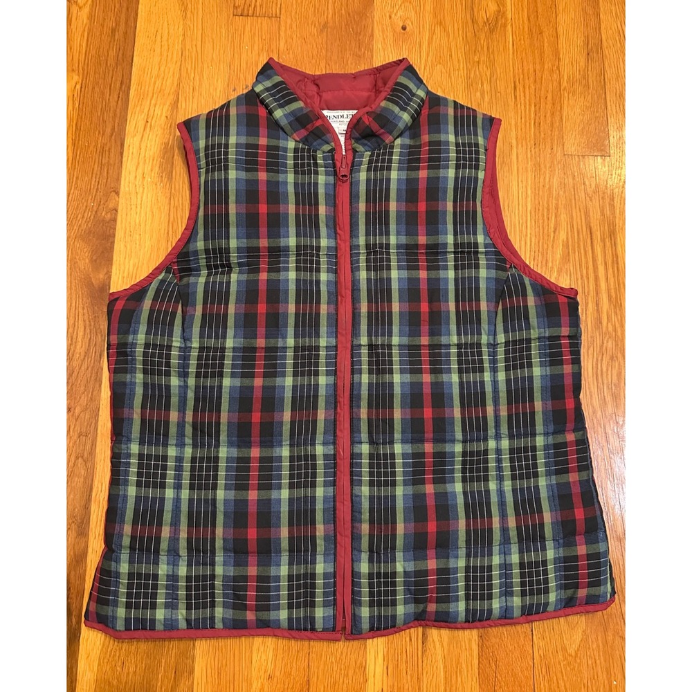 Pendleton Women Petite Medium Plaid Down Puffer Vest Green Red Blue Full Zip